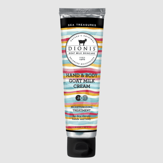 Tube of Dionis goat milk cream with colorful packaging on a white background