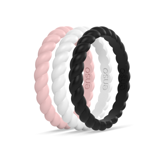 Ring - Silicone Stackables Ring  Obsidian/ White/ Pink Sand