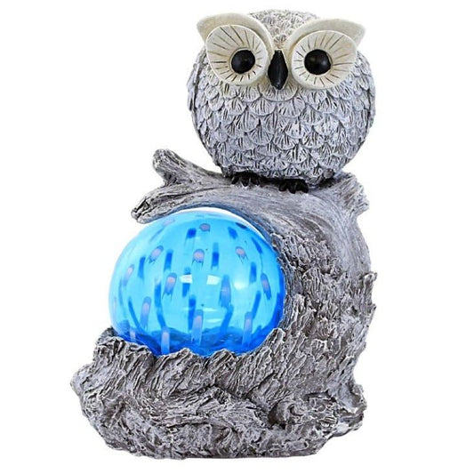 Garden Statue - Owl with Blue Solar Powered LED