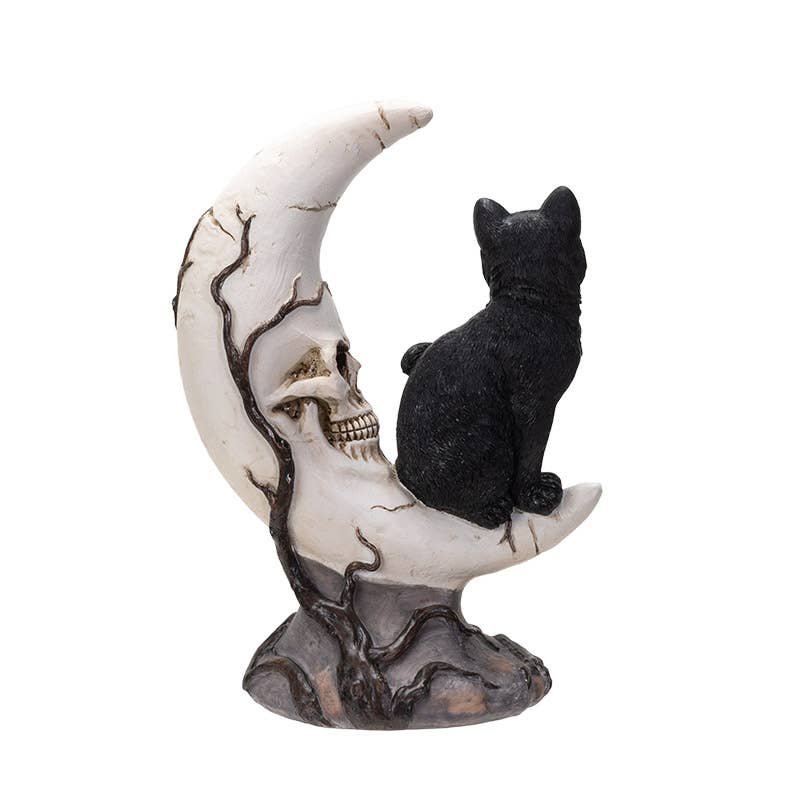 Figurine - Cat on Moon Skull