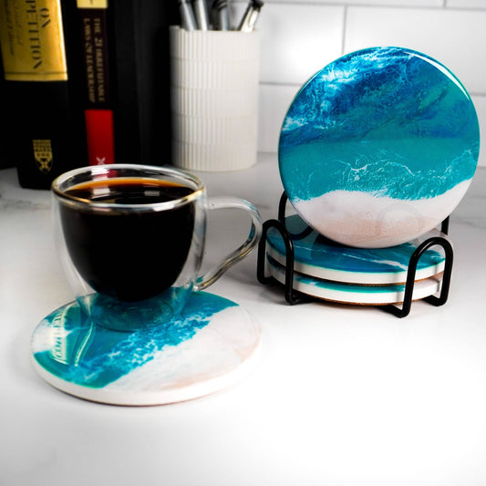 Coasters - 4.5″ x 4.5″ Caribbean Blue Ceramic Resin