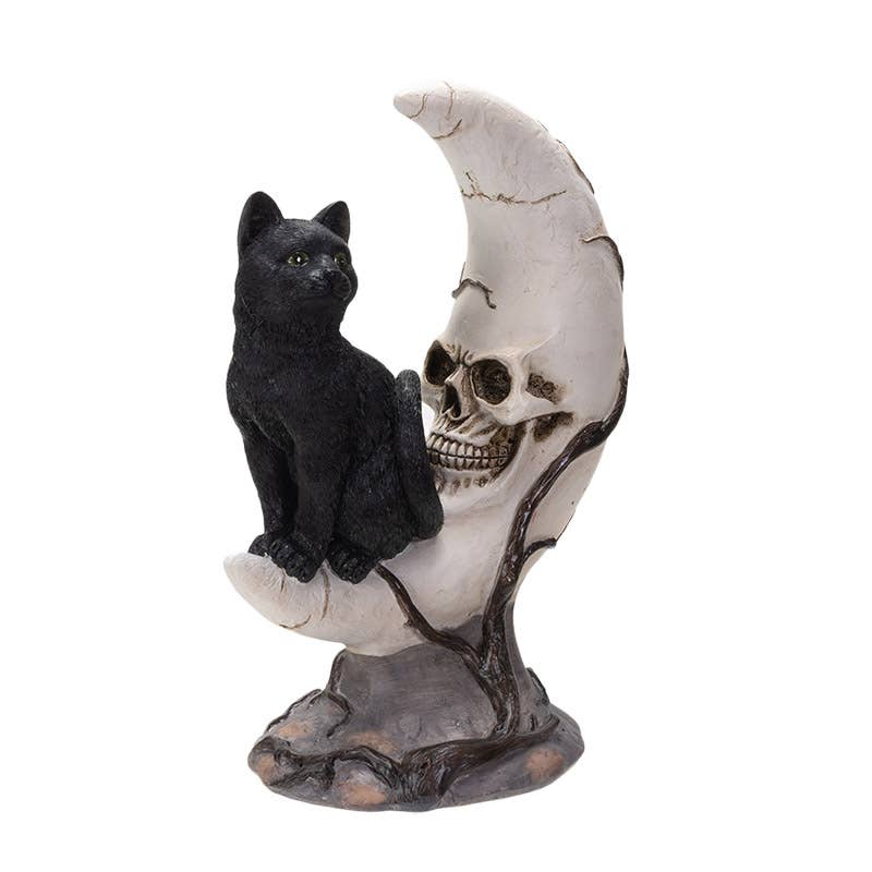 Figurine - Cat on Moon Skull