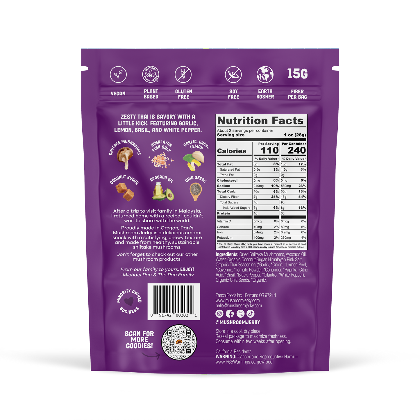 Pan's Mushroom Jerky - 2.2oz Zesty Thai