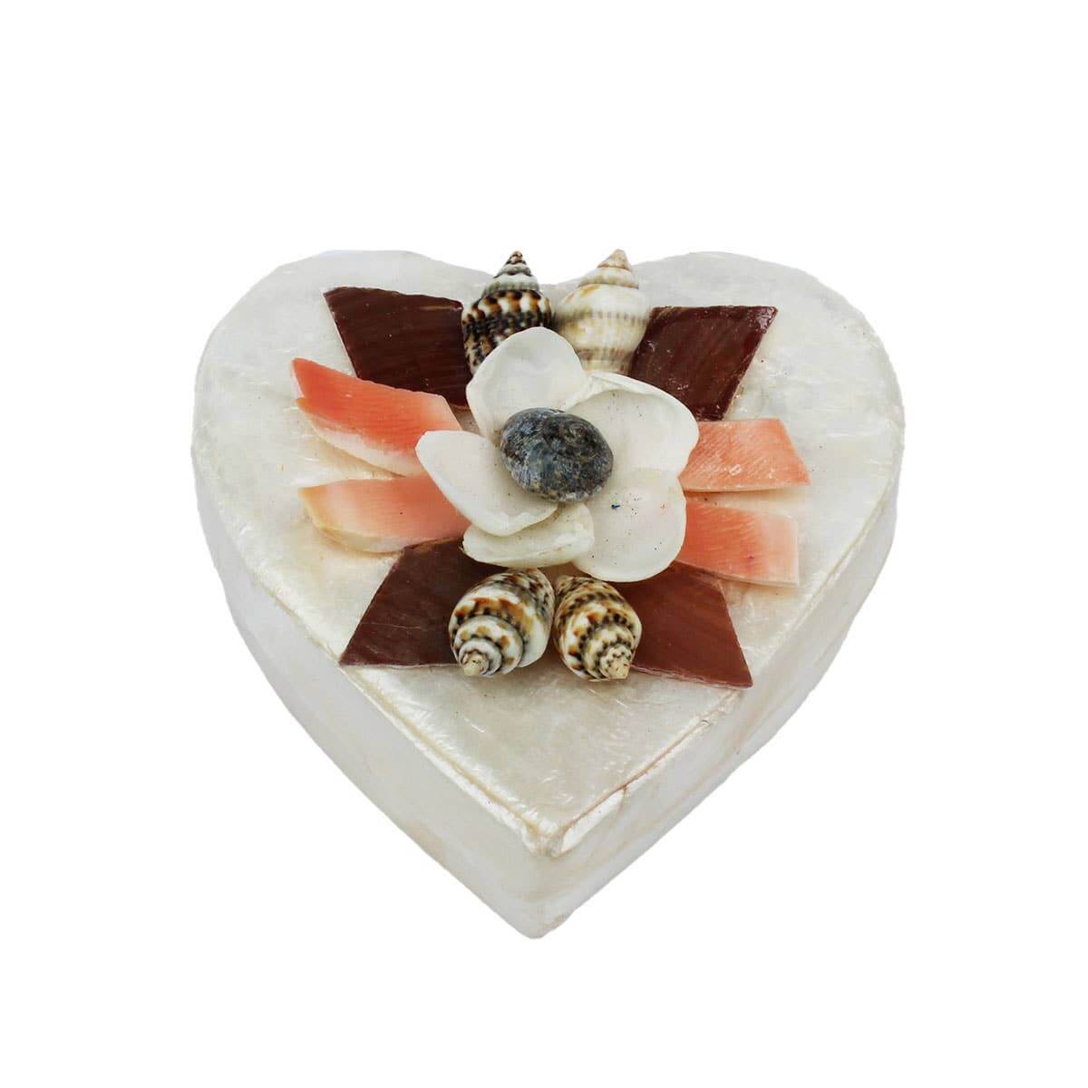 Box - 2" Heart Capiz Shell with Flower Design - Trinket
