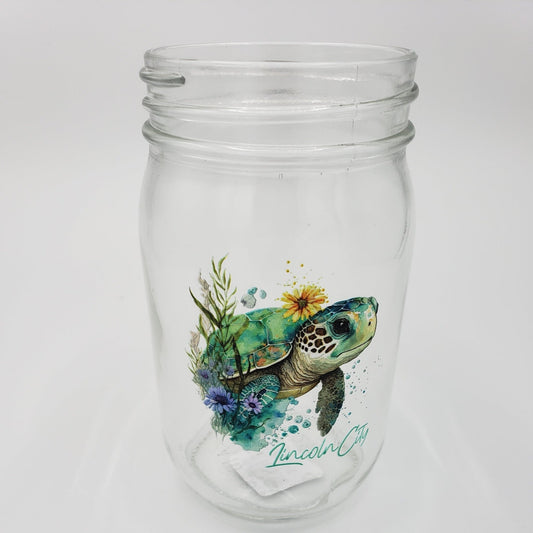 Glass Mason Jar Sea Turtle