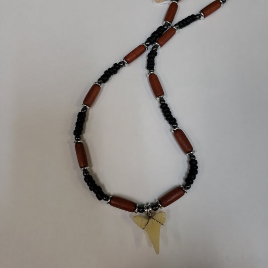 Wooden Shark Tooth Necklace w/ Beads