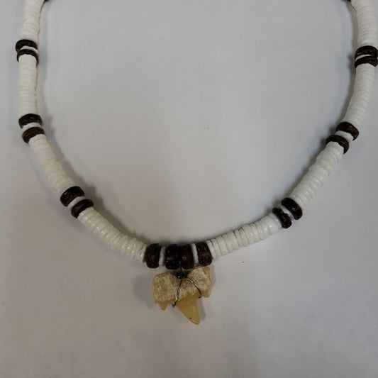 Wood and Shell Shark Tooth Necklace