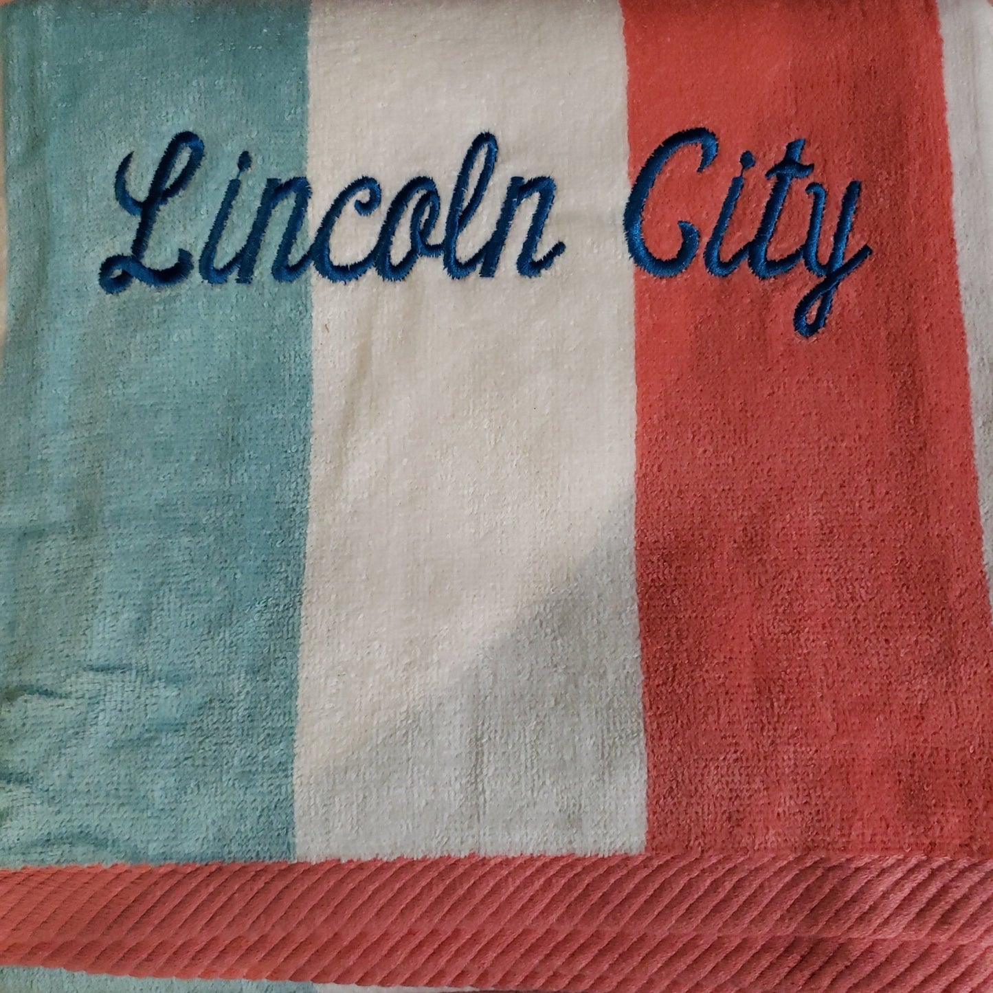 Striped Beach Towel Coral and Sea Green