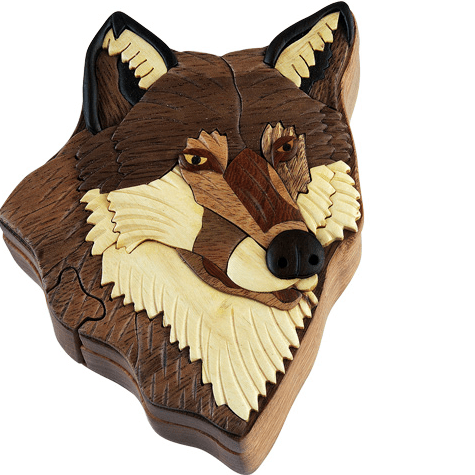 Wooden Wolf Puzzle Box