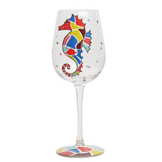 Wine Glass - Seahorse Colorful 8 3/4"