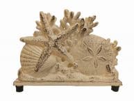 Napkin Holder - Antique White Cast Iron Seashell 7"