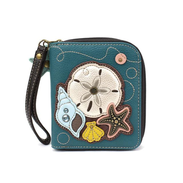 Zip Around Wallet Turquoise Sand Dollar