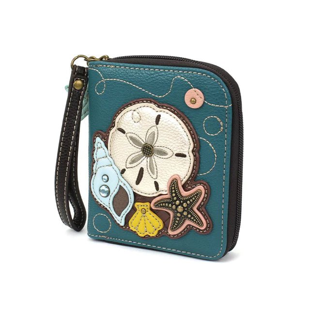 Zip Around Wallet Turquoise Sand Dollar