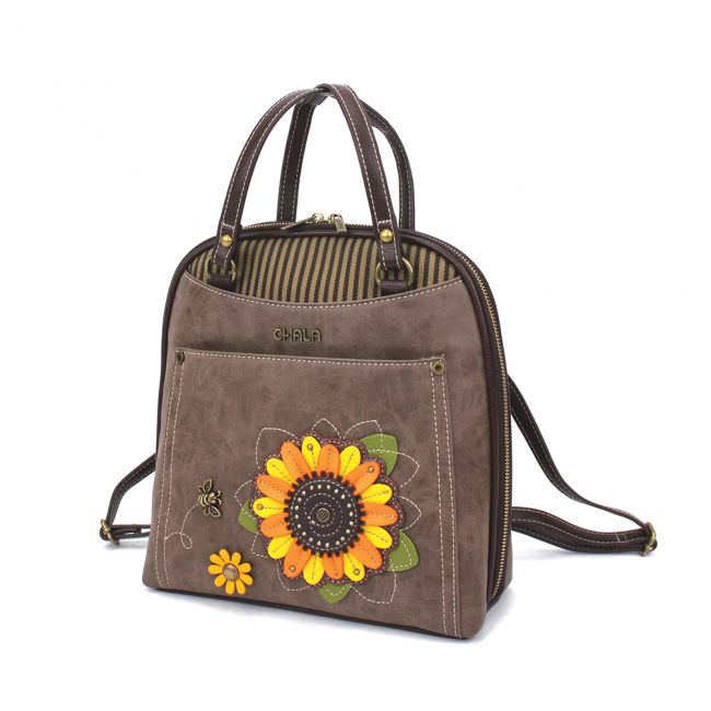 Convertible Backpack Purse Stone Grey Sunflower