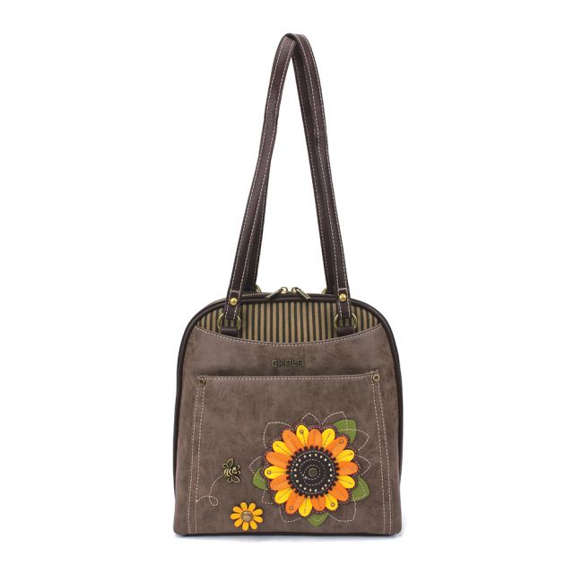 Convertible Backpack Purse Stone Grey Sunflower