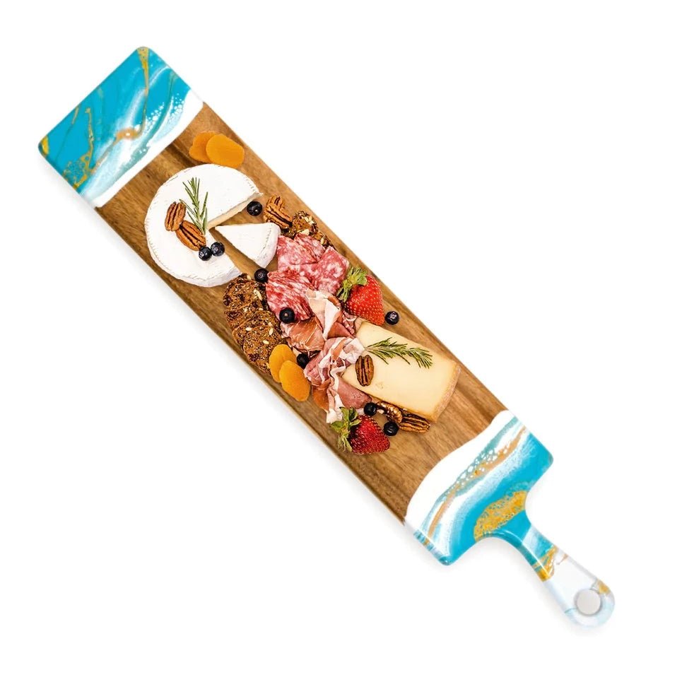 5"x24" Teal White Gold Baguette Charcuterie Board