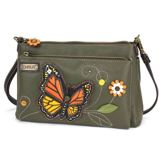 Deluxe Crossbody Olive Monarch Butterfly