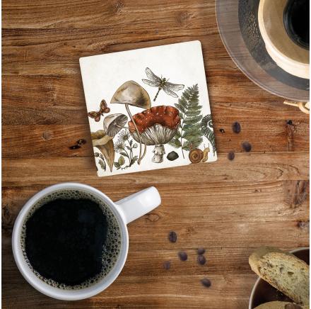 Coaster Red Mushroom Dragonfly Fern