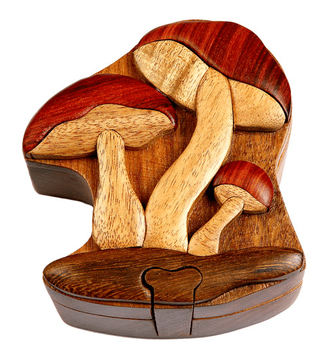 Wooden Mushroom Puzzle Box