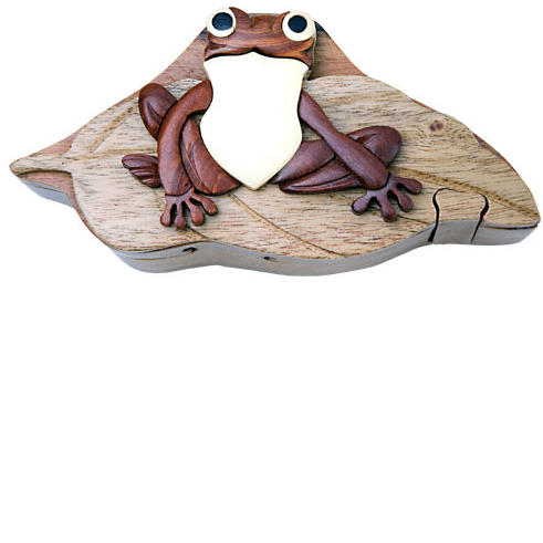 Wooden Frog on Lily Pad Puzzle Box