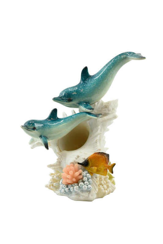 Figurine - Two Dolphins on White Shell with light