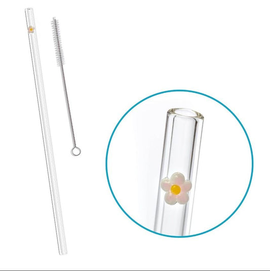Daisy Accented Glass Straw