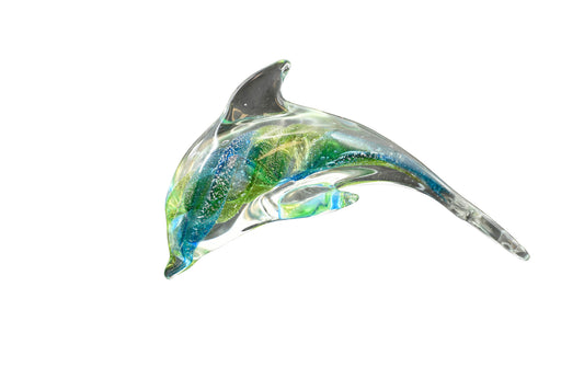 Glass Art - White & Lite Green Glass Dolphin