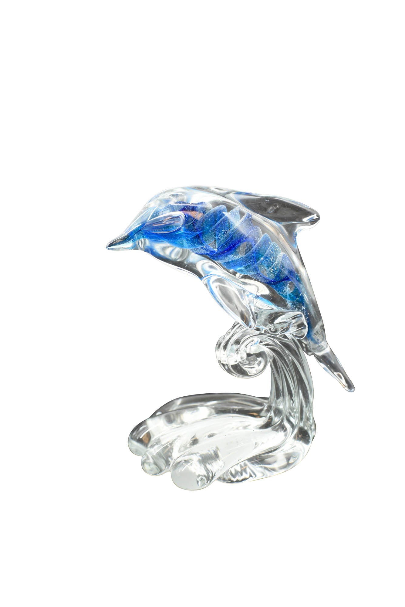 Glass Art - Blue Glass Dolphin on Wave