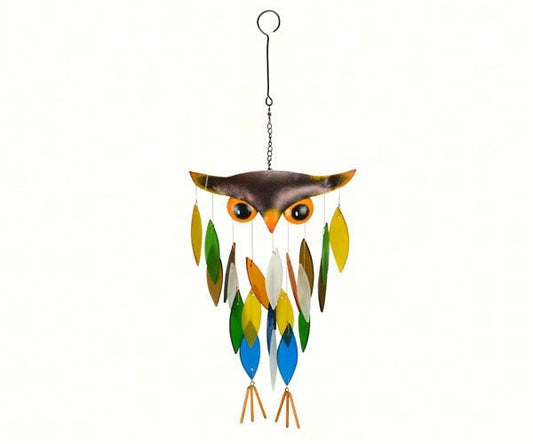 Wind Chime Owl Sand Blasted Glass