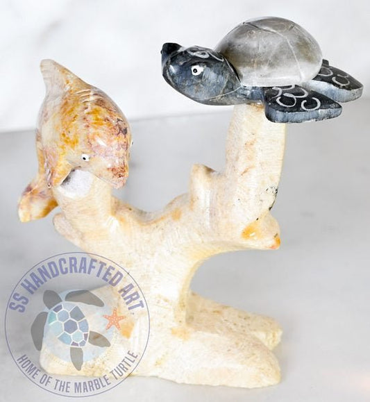 Figurine Marble Turtle & Dolphin 4"