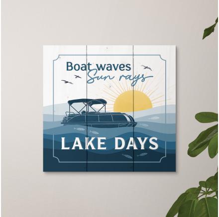 Wall Art Boat Waves Sun Rays Lake Days