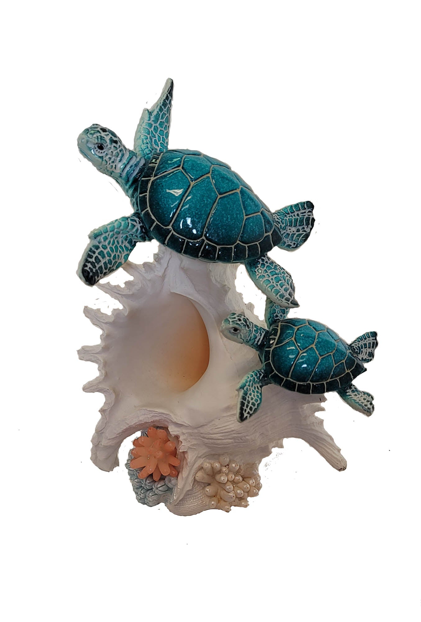Figurine - Two Turtles on White Shell with light