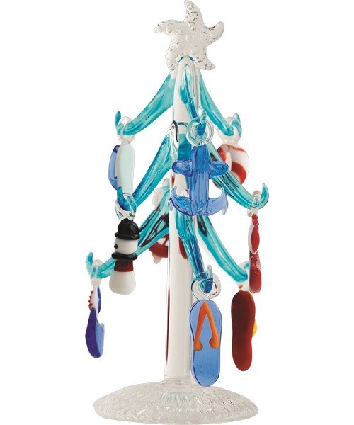 Glass Art - Tree w/Glass Sea Life Ornaments 6"