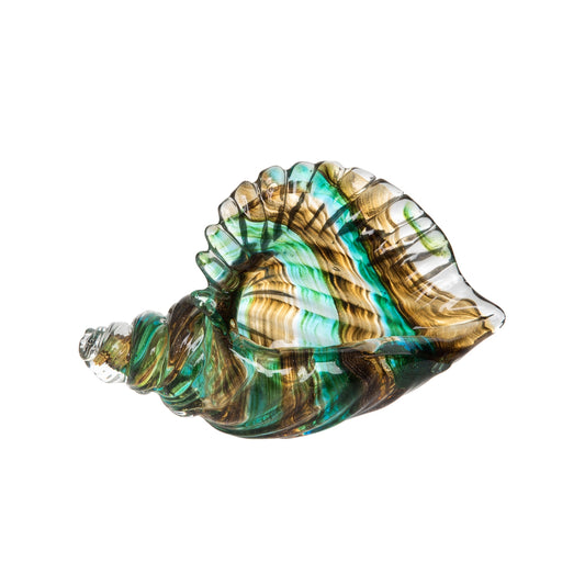 Glass Art - Shell Teal Gold Conch 7.5"