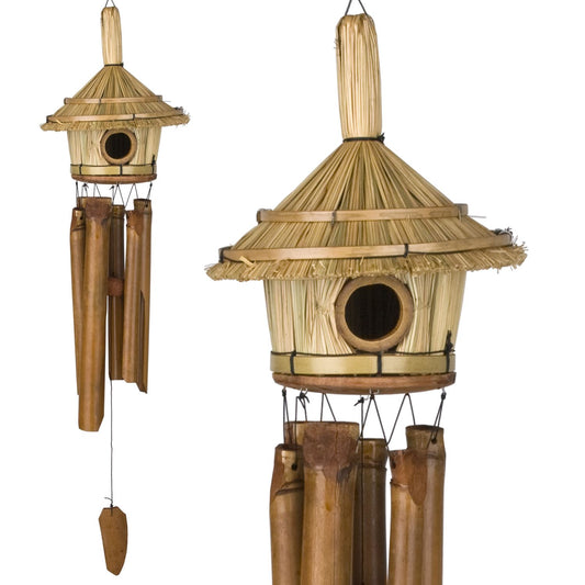 Wind Chime Bamboo - Thatched Roof  - Birdhouse - C707