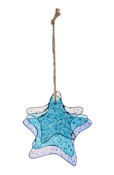 Glass Art - Three Glass Starfish on Jute Hanger
