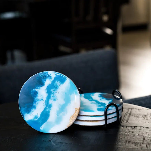 4.5″ x 4.5″ Ocean Vibes Ceramic Resin Coasters