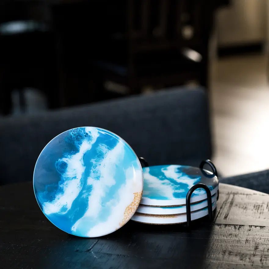 4.5″ x 4.5″ Ocean Vibes Ceramic Resin Coasters