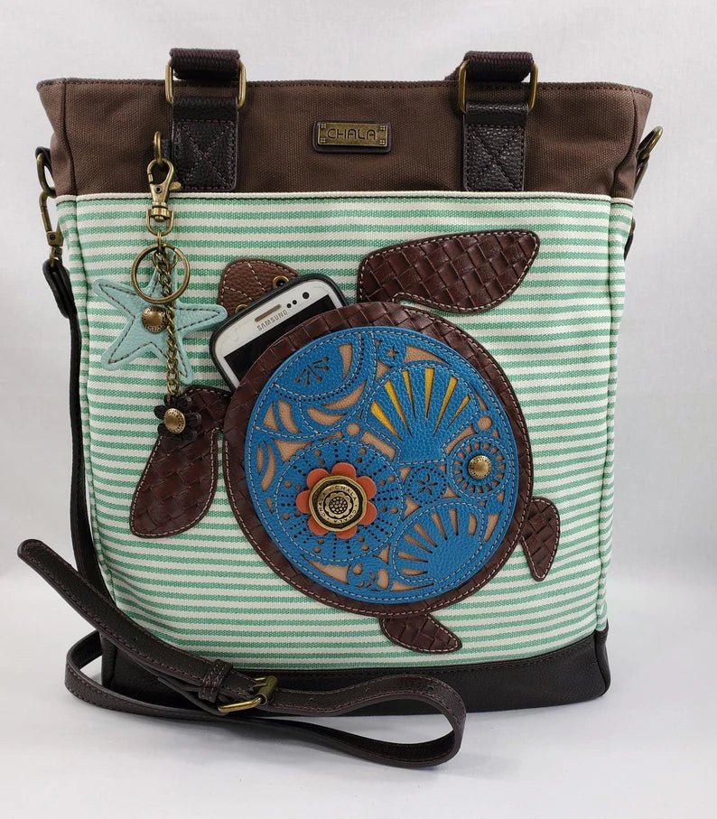 Deluxe Everyday Tote Teal Stripe Turtle