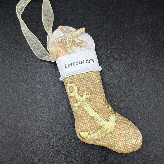 Ornament Resin Burlap Stocking with Anchor