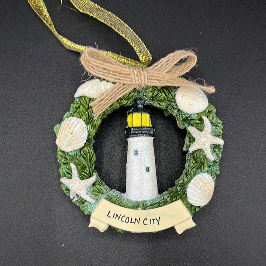 Resin Lighthouse in Wreath Ornament