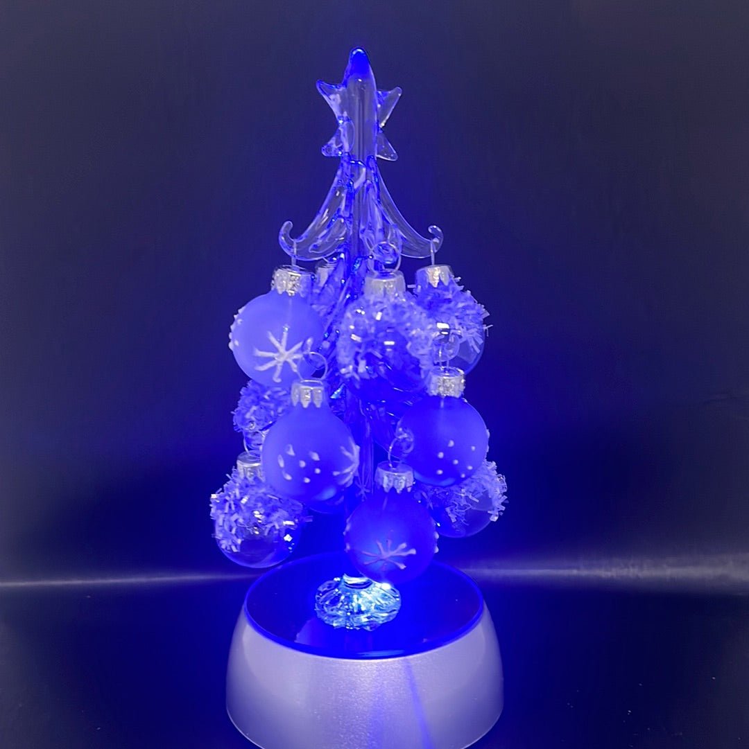 Glass Art - Light up Christmas Tree - Clear Glass Ornaments 6"