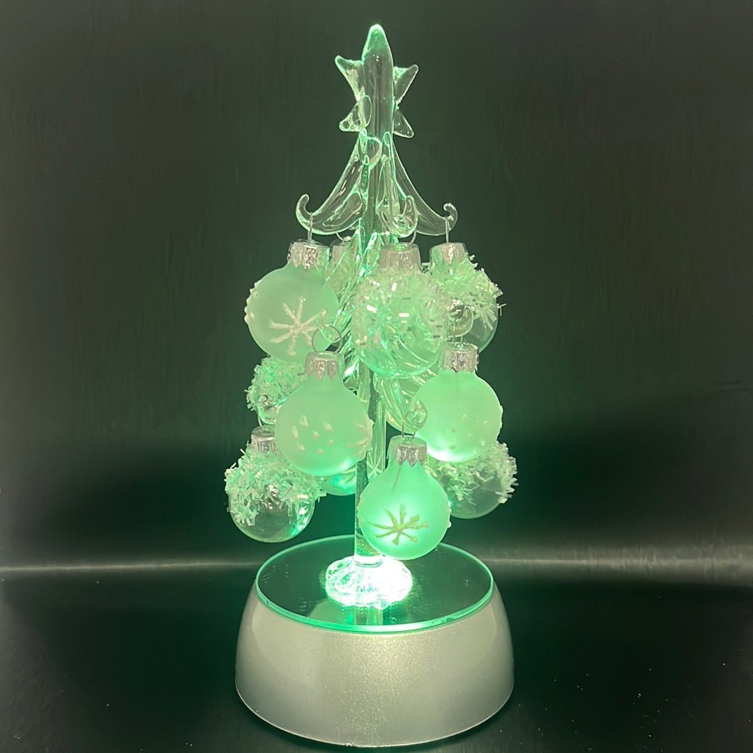 Glass Art - Light up Christmas Tree - Clear Glass Ornaments 6"