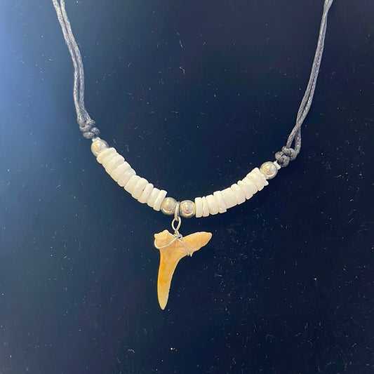 Shark Tooth Necklace White Beaded 2