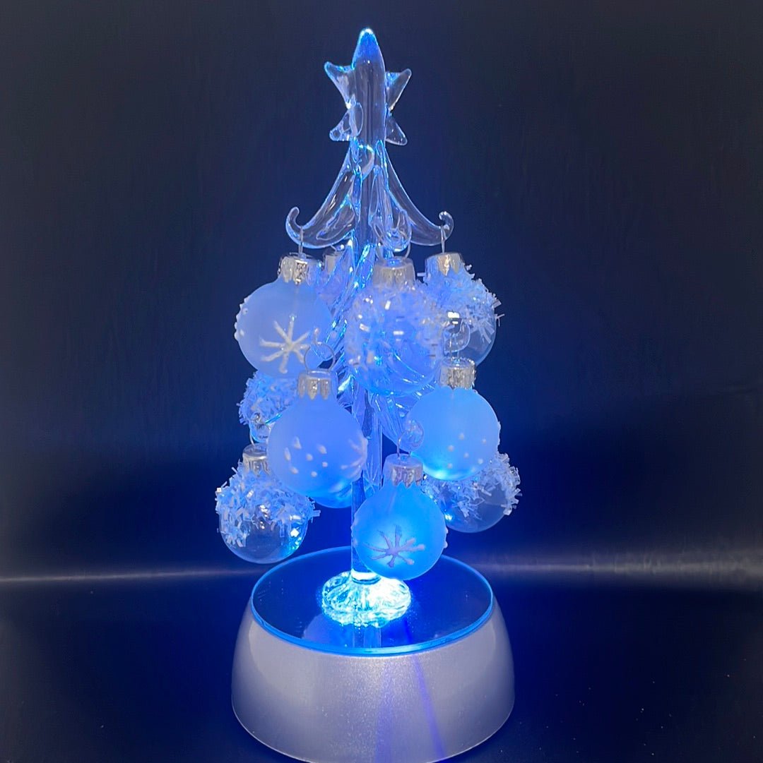 Glass Art - Light up Christmas Tree - Clear Glass Ornaments 6"