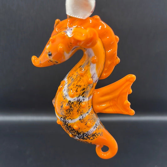 Ornament - Orange Seahorse Hand Blown Glass