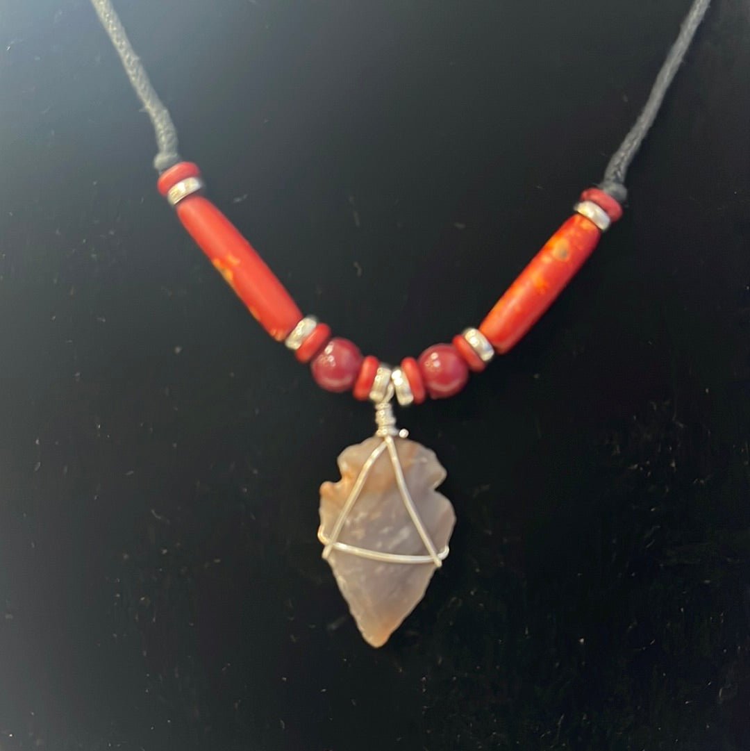 Necklace Arrowhead With Red Beads