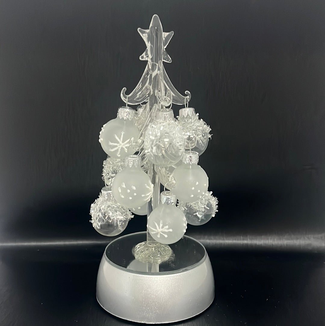 Glass Art - Light up Christmas Tree - Clear Glass Ornaments 6"