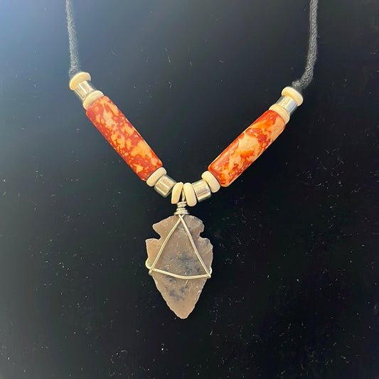 Necklace Arrowhead With Orange Beads