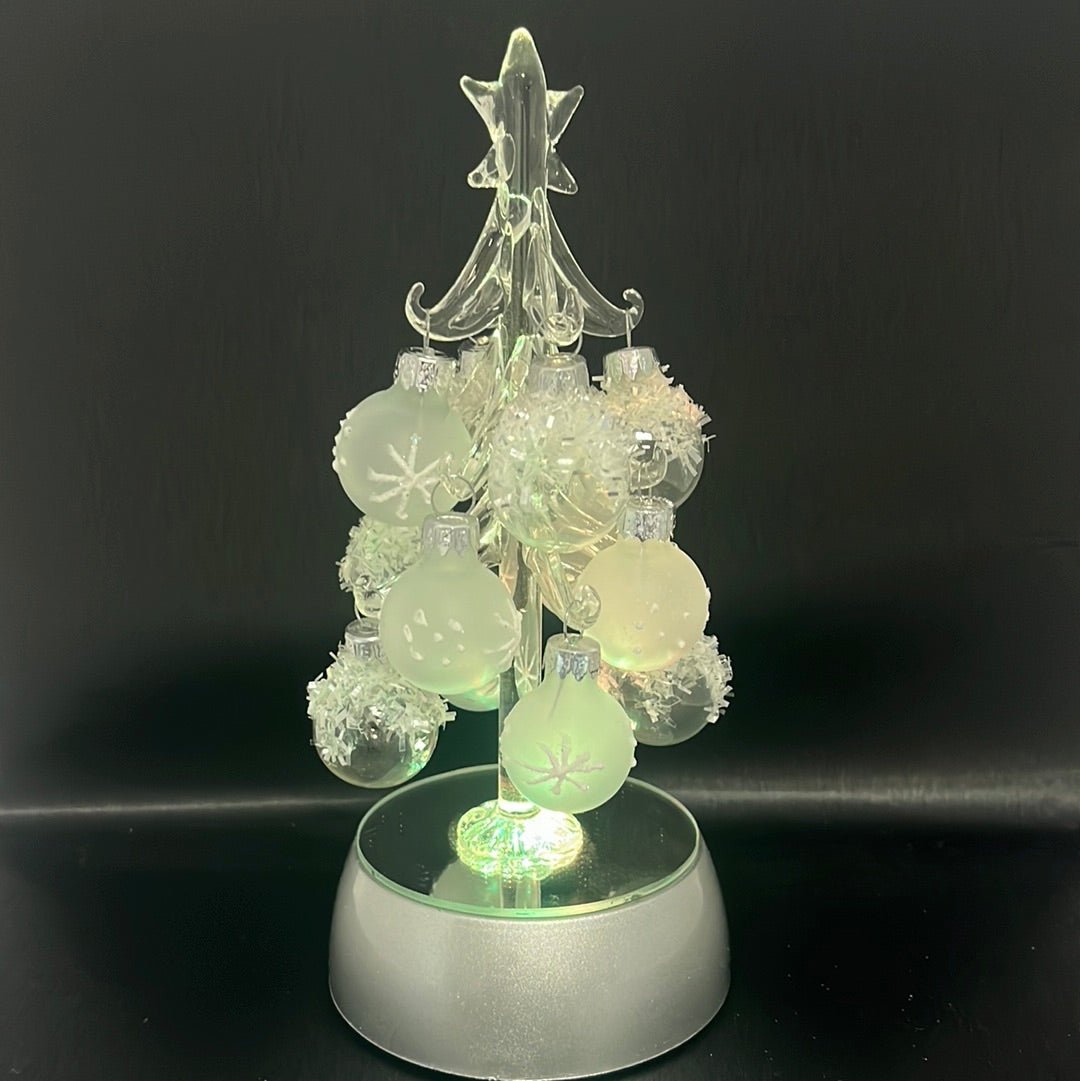 Glass Art - Light up Christmas Tree - Clear Glass Ornaments 6"